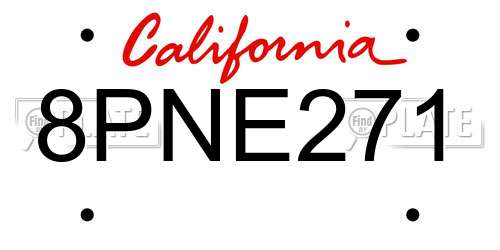 8PNE271 California License Plate