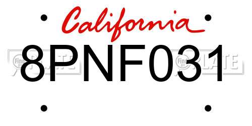 8PNF031 California License Plate
