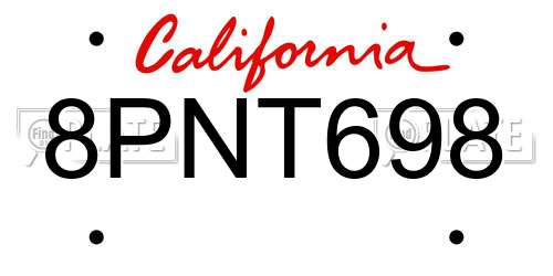 8PNT698 California License Plate
