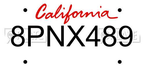 8PNX489 California License Plate