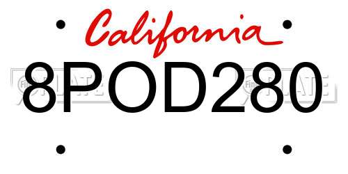 8POD280 California License Plate