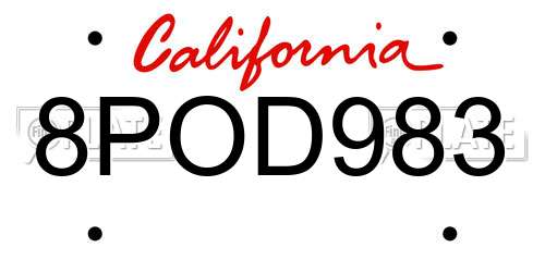 8POD983 California License Plate