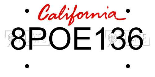8POE136 California License Plate