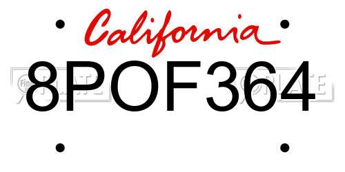 8POF364 California License Plate