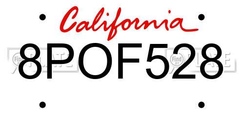 8POF528 California License Plate