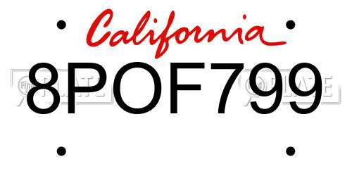8POF799 California License Plate
