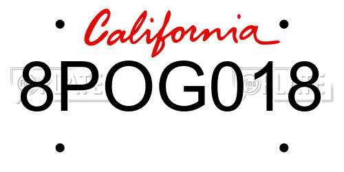 8POG018 California License Plate