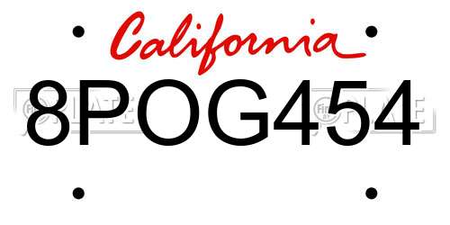 8POG454 California License Plate