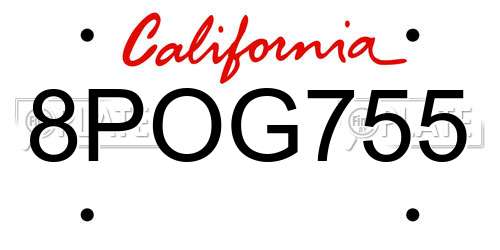 8POG755 California License Plate