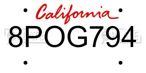 8POG794 California License Plate