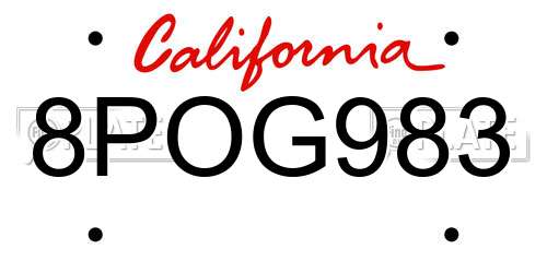 8POG983 California License Plate
