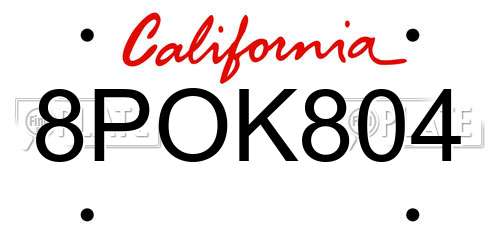 8POK804 California License Plate