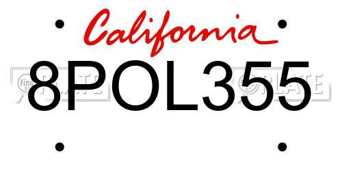 8POL355 California License Plate