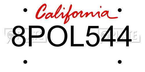 8POL544 California License Plate