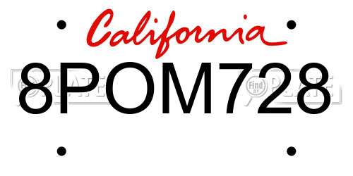 8POM728 California License Plate