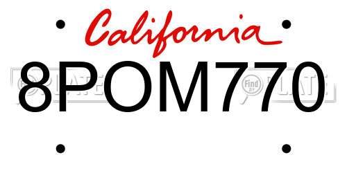 8POM770 California License Plate
