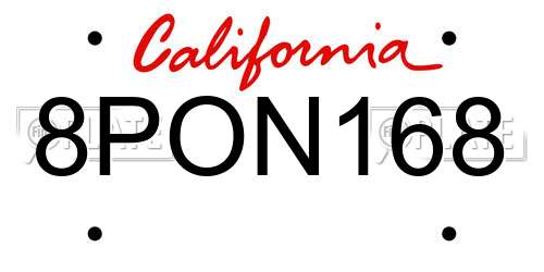 8PON168 California License Plate