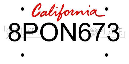 8PON673 California License Plate