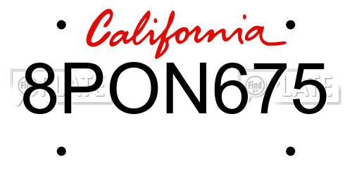 8PON675 California License Plate