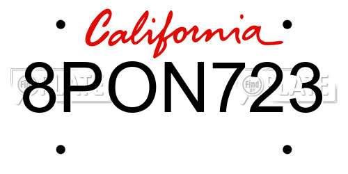 8PON723 California License Plate