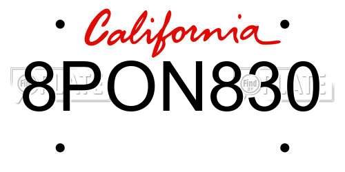 8PON830 California License Plate