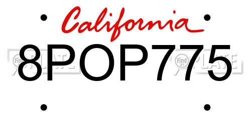 8POP775 California License Plate