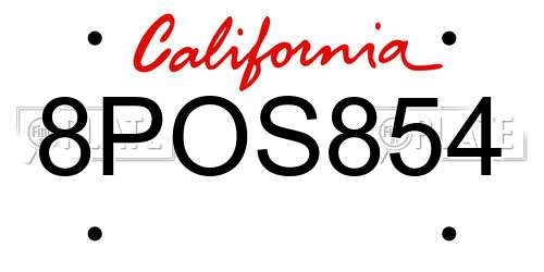 8POS854 California License Plate