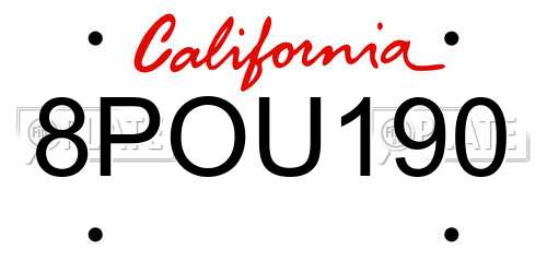 8POU190 California License Plate