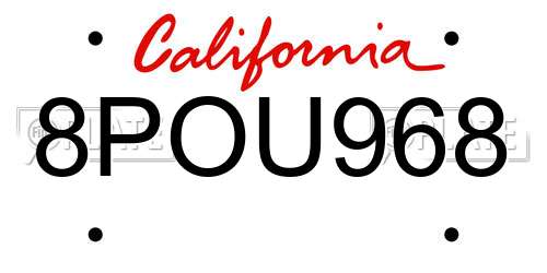 8POU968 California License Plate