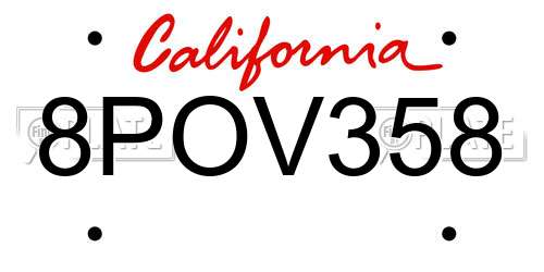 8POV358 California License Plate