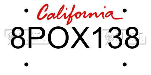 8POX138 California License Plate