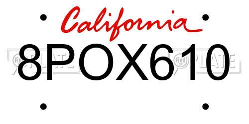 8POX610 California License Plate