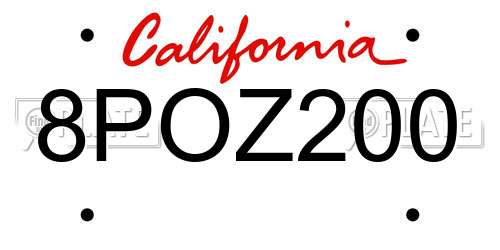8POZ200 California License Plate