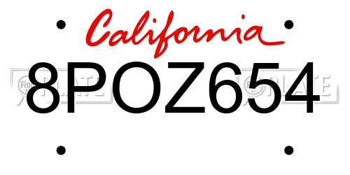 8POZ654 California License Plate
