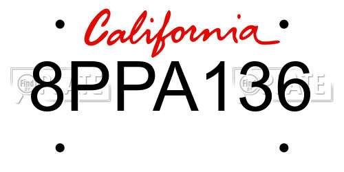 8PPA136 California License Plate