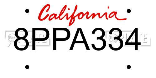 8PPA334 California License Plate