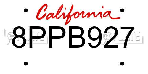 8PPB927 California License Plate