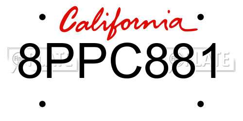 8PPC881 California License Plate
