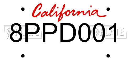 8PPD001 California License Plate
