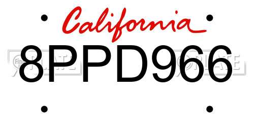8PPD966 California License Plate