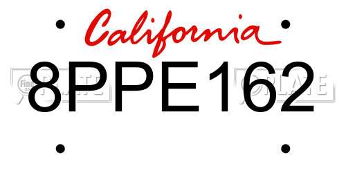 8PPE162 California License Plate
