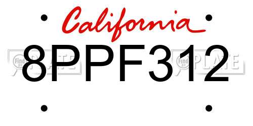 8PPF312 California License Plate