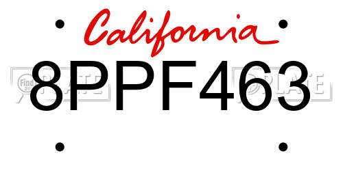 8PPF463 California License Plate