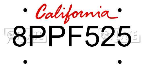 8PPF525 California License Plate