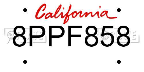 8PPF858 California License Plate