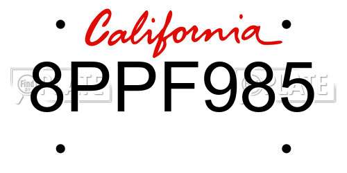 8PPF985 California License Plate
