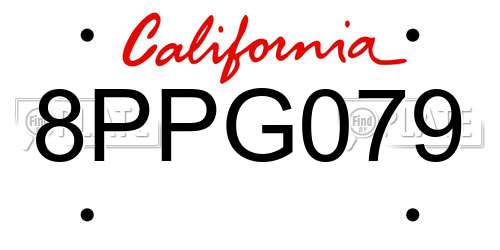 8PPG079 California License Plate
