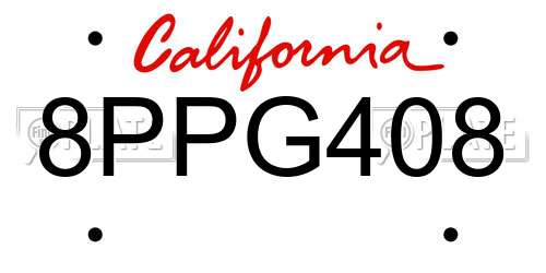 8PPG408 California License Plate