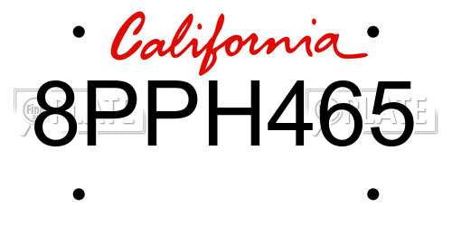 8PPH465 California License Plate