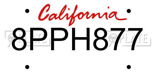 8PPH877 California License Plate